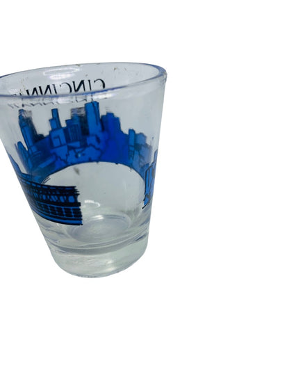 Cincinnati Souvenir Skyline Shot Glass Blue Barware Clear