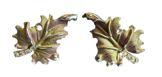 Vintage Signed BSK Clip On Non-Pierced Earrings Enameled Yellow Brown 1.5"