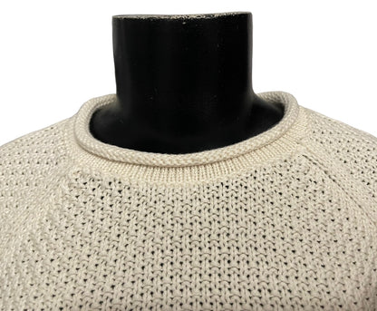 Small Lauren Ralph Lauren Knit Long Sleeve Sweater Roll Collar 100% Cotton Cream