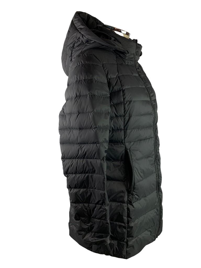 Small Oralay Women's Black Puffer Coat Below Hip Length Pockets Removable Hood