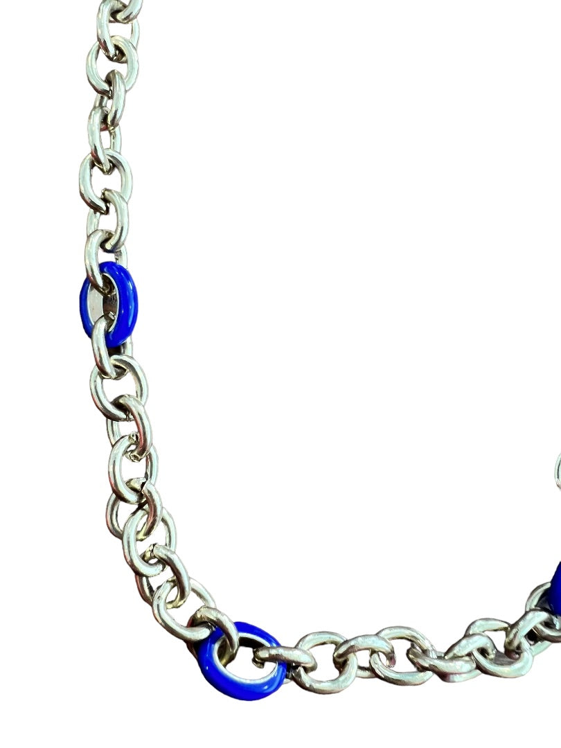 J Crew Goldtone and Blue Chain Link Necklace 36"