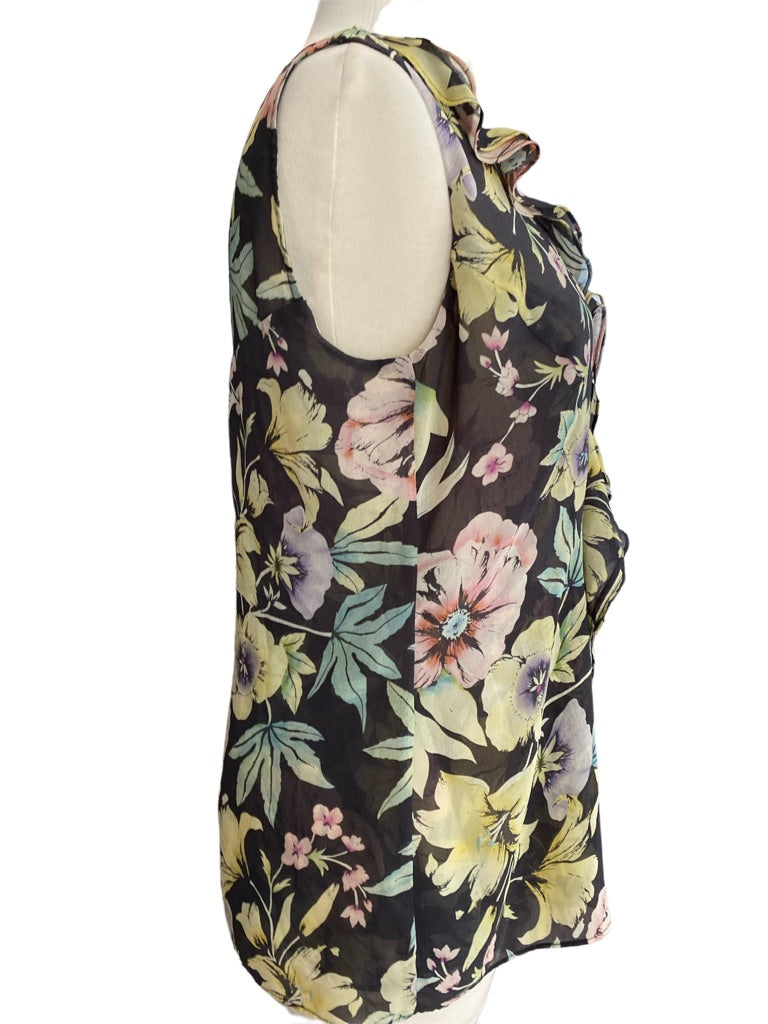 Small Cabi Floral Sleeveless Blouse Ruffled #3265