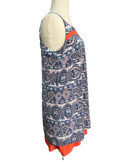 Small THML Paisley Spaghetti Strap Pull Over Dress Anthropologie Blue Pink Orange