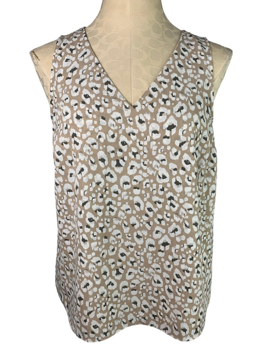 Small Nine West Women's Pullover Sleeveless Blouse Brown Animal Print Lined Front