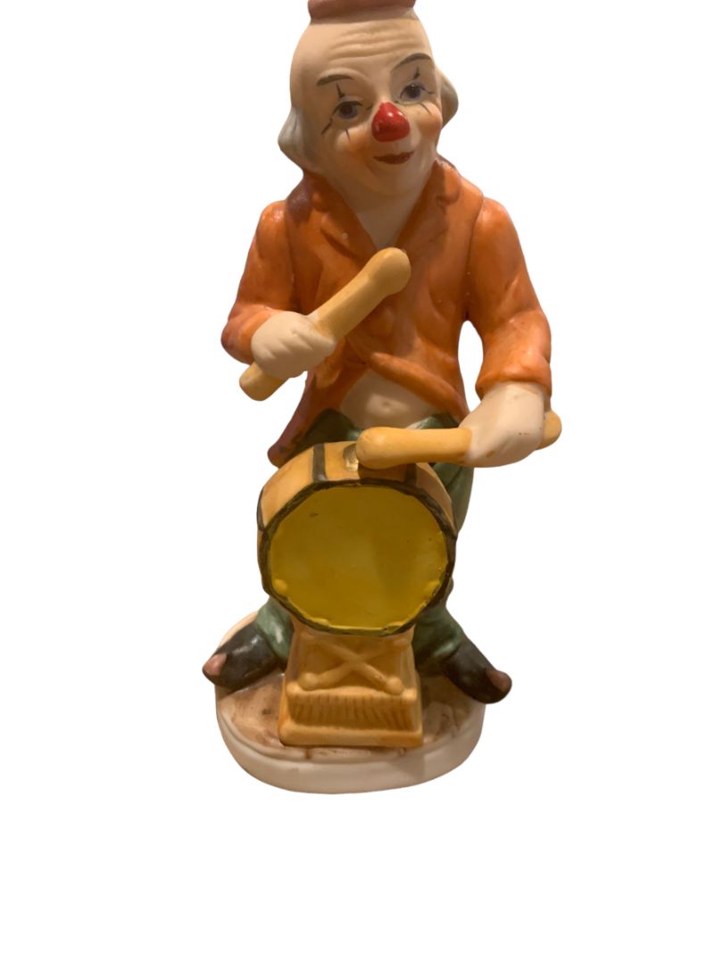 Vintage 1970s Musician Whimsical Clown Hobo Drum 6" Figurine Porcelain