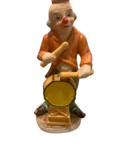 Vintage 1970s Musician Whimsical Clown Hobo Drum 6" Figurine Porcelain