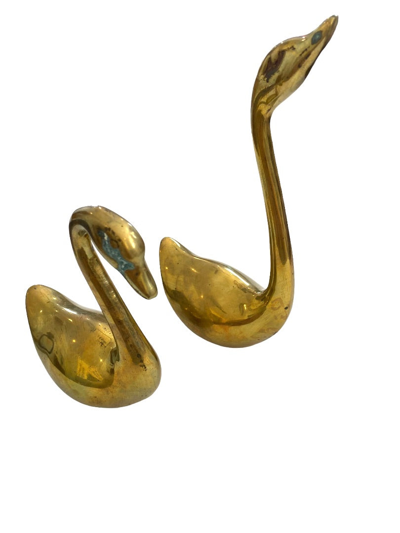 Vintage Brass Swan Statues Figures Set of Two