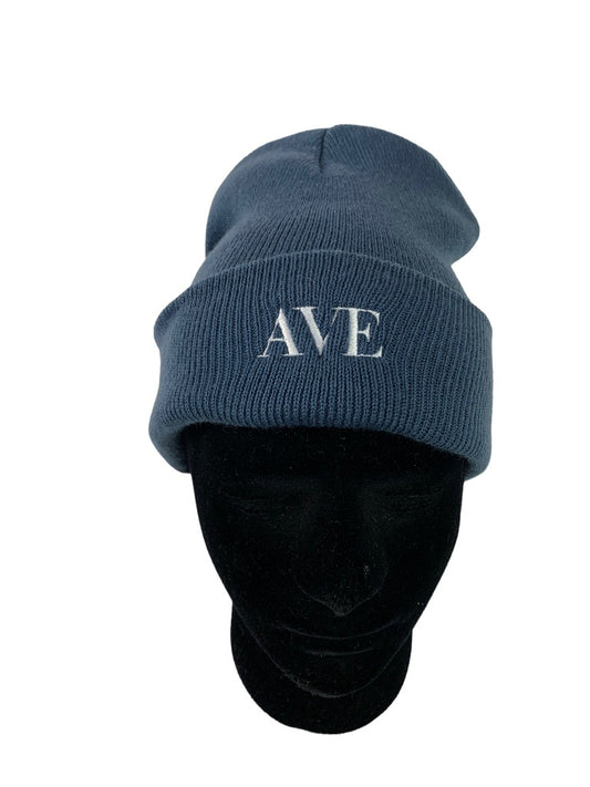 Port & Co Blue Embroidered "AVE" Adult Knit Beanie Hat Cuffed