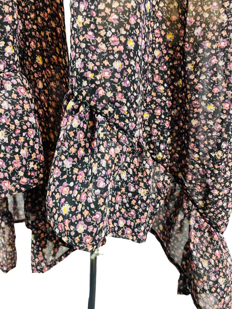 One Size Sheer Floral Print Shawl Tunic Open