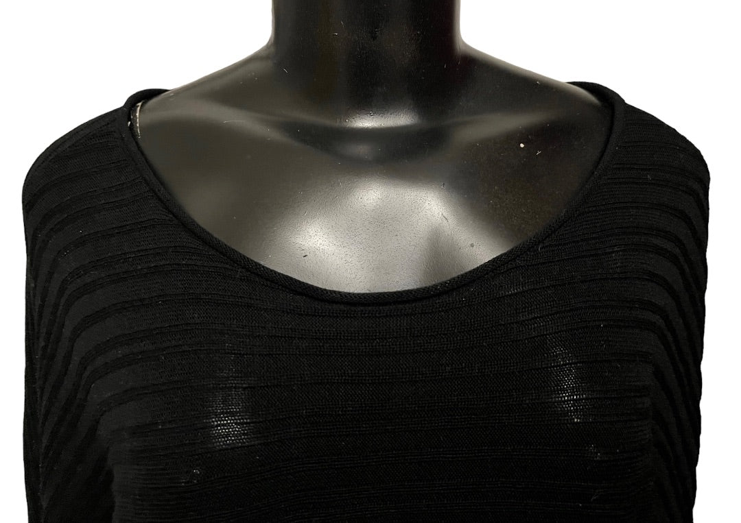 XL Eileen Fisher Women's Sheer Ribbed Long Sleeve Asymmetrical Hem Black Sweater