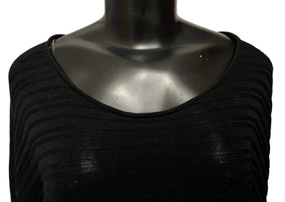 XL Eileen Fisher Women's Sheer Ribbed Long Sleeve Asymmetrical Hem Black Sweater