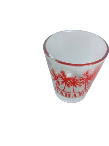 Bahamas Souvenir Shot Glass Clear Red Palm Trees 1.5 oz Barware