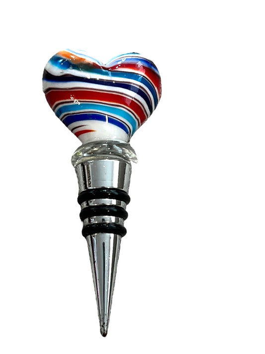 Murano Style Glass Heart Wine Bottle Stopper Love