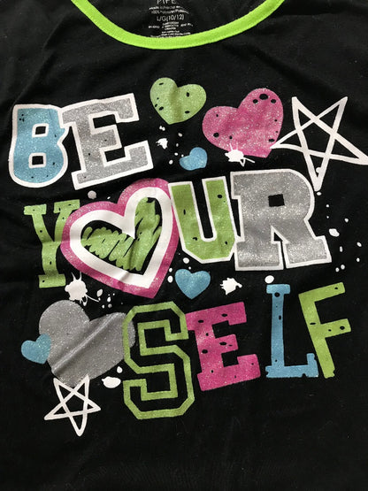 Large (10/12) Piper Girls Black Crop Tshirt "Be Yourself" Short Sleeve