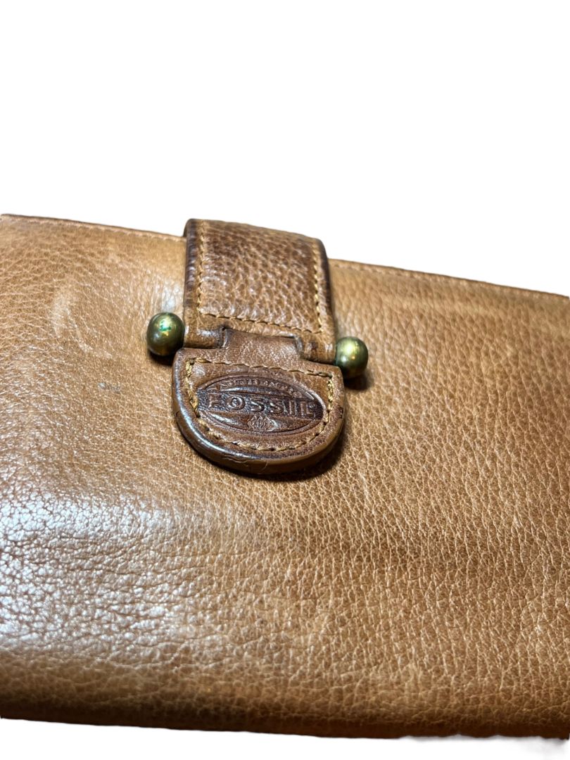 Fossil Brown Bi-Fold Pebbled Leather Wallet Snap Credit Card Check Change Pocket
