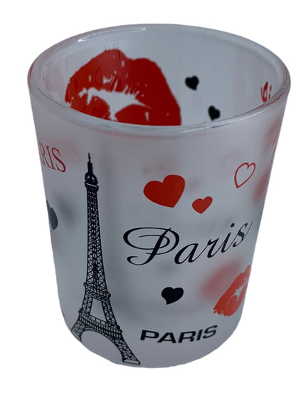 Paris Souvenir Shot Glass Barware Frosted Red Black Design