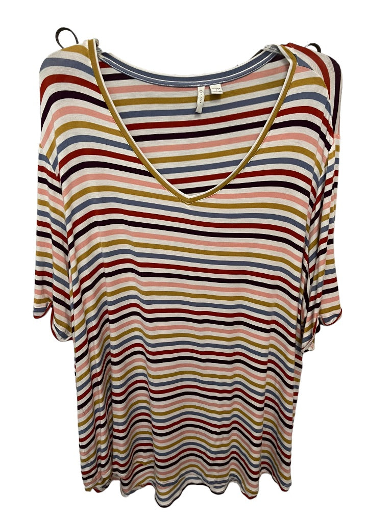 26/28W C  Brand Multicolor Striped Short Sleeve V-Neck Womens Top