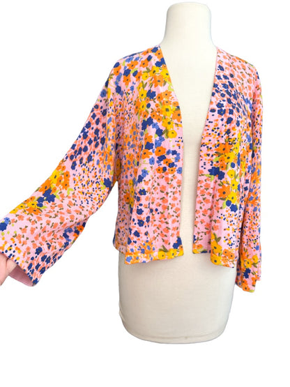 XL Isaac Mizrahi Live Floral Crop Long Sleeve Cardigan Open Cardy New