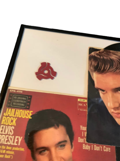 Framed Elvis 45s Vinyl Albums "Jailhouse Rock" and "I Beg of You"