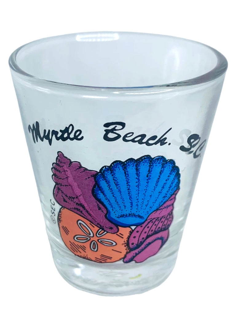 Myrtle Beach South Carolina Souvenir Shot Glass Clear Barware Seashell Shells