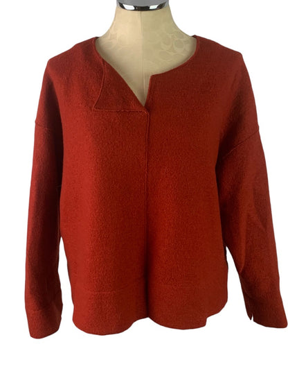 Medium Oska Red Wool Pullover Women's Sweater Split Neck Lagenlook