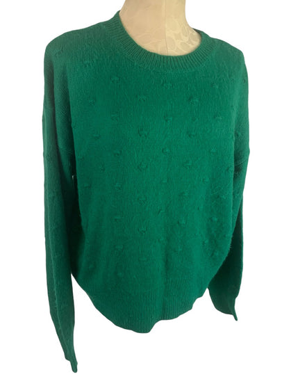 Large Vylette Women's Green Pullover Sweater Textured Dots Fuzzy