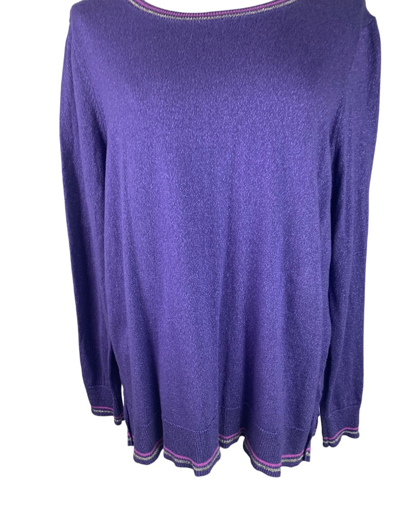 XL Old Navy Women's Purple Sparkle Pullover Sweater Long Sleeve Silver Trim