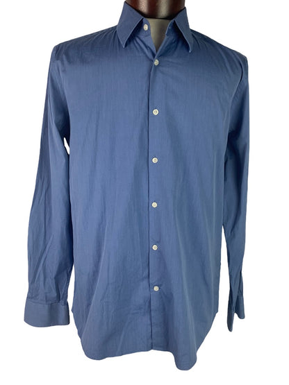 Large Reiss Regular Fit Men's Blue Button Up Dress Shirt Cotton Blend