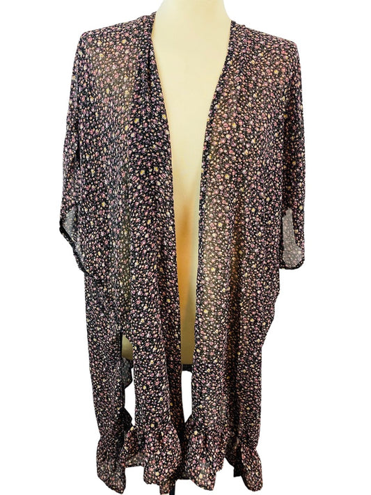 One Size Sheer Floral Print Shawl Tunic Open