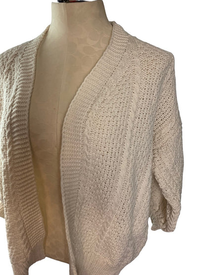 Small Unbranded Ivory Open Cardigan 3/4 Sleeve Heavy Knit