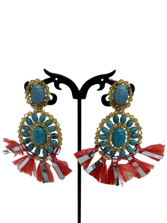 J.Crew Raffia Stone 3" Drop Raffia Post Earrings Style AQ988