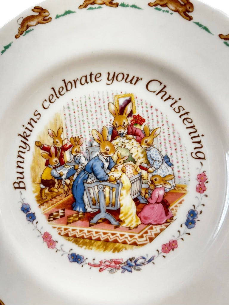 Vintage Bunnykins Royal Doulton Christening 8" Plate 1993 Fine Bone China