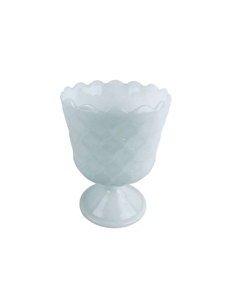 Milk Glass Fruit Pedestal Bowl E.O. Brody Honeycomb Pattern Cleveland OH 6"h x 4.5"d