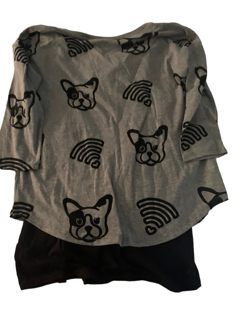 18 Justice Girls New Dog Print Shirt Top Lined Gray Black 3/4 Sleeve