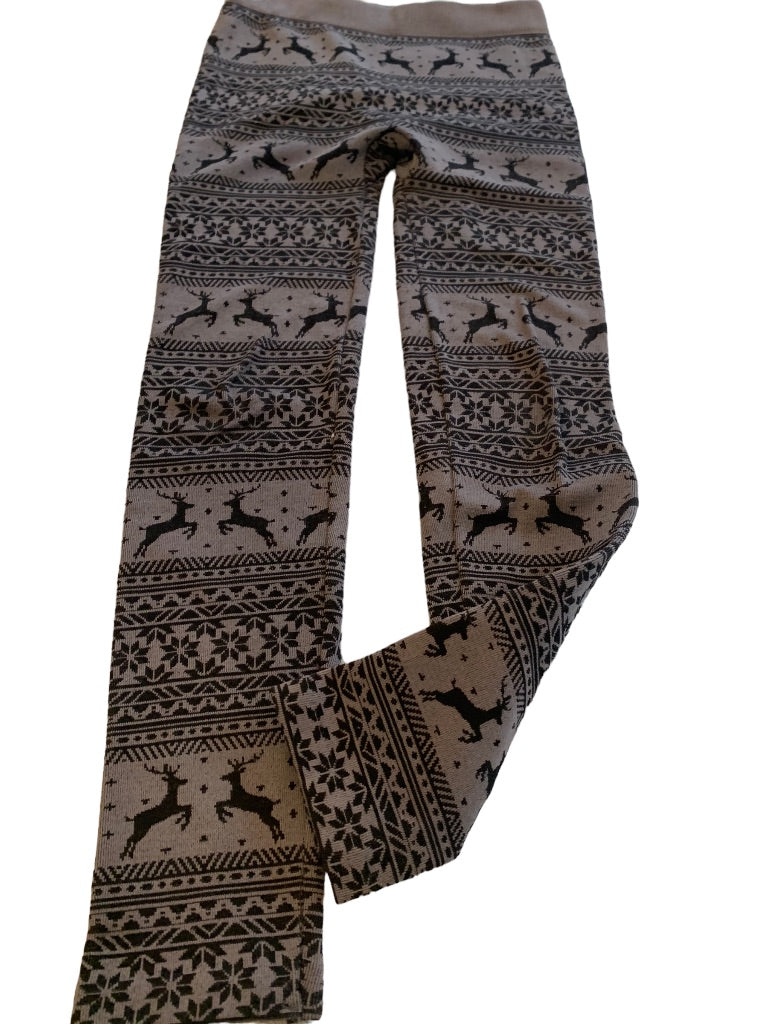 M/L Wallflower Junior Women's Gray Reindeer Print Fleece Lined Footless Tights