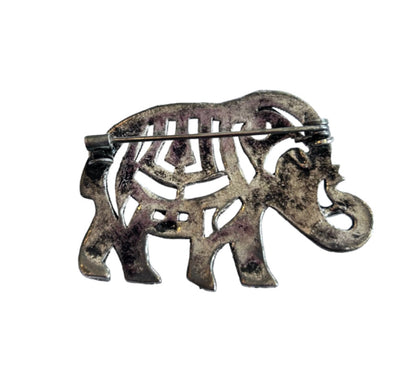 Vintage Lucky Elephant Silver Brooch 2" Trunk Up Stylized Texture