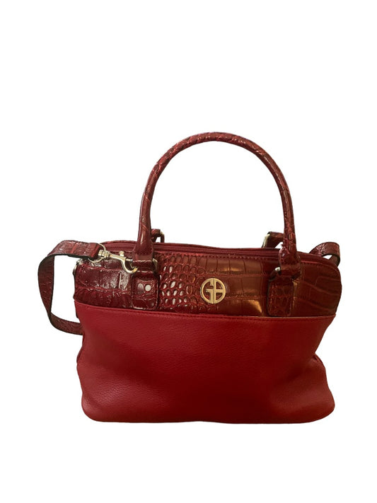 Giani Bernini Red Leather Satchel Convertible Crossbody Handbag Croc Embossed