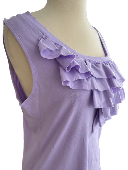 L Talbots Asymmetrical Ruffled Collar Lavender Sleeveless Blouse Tank