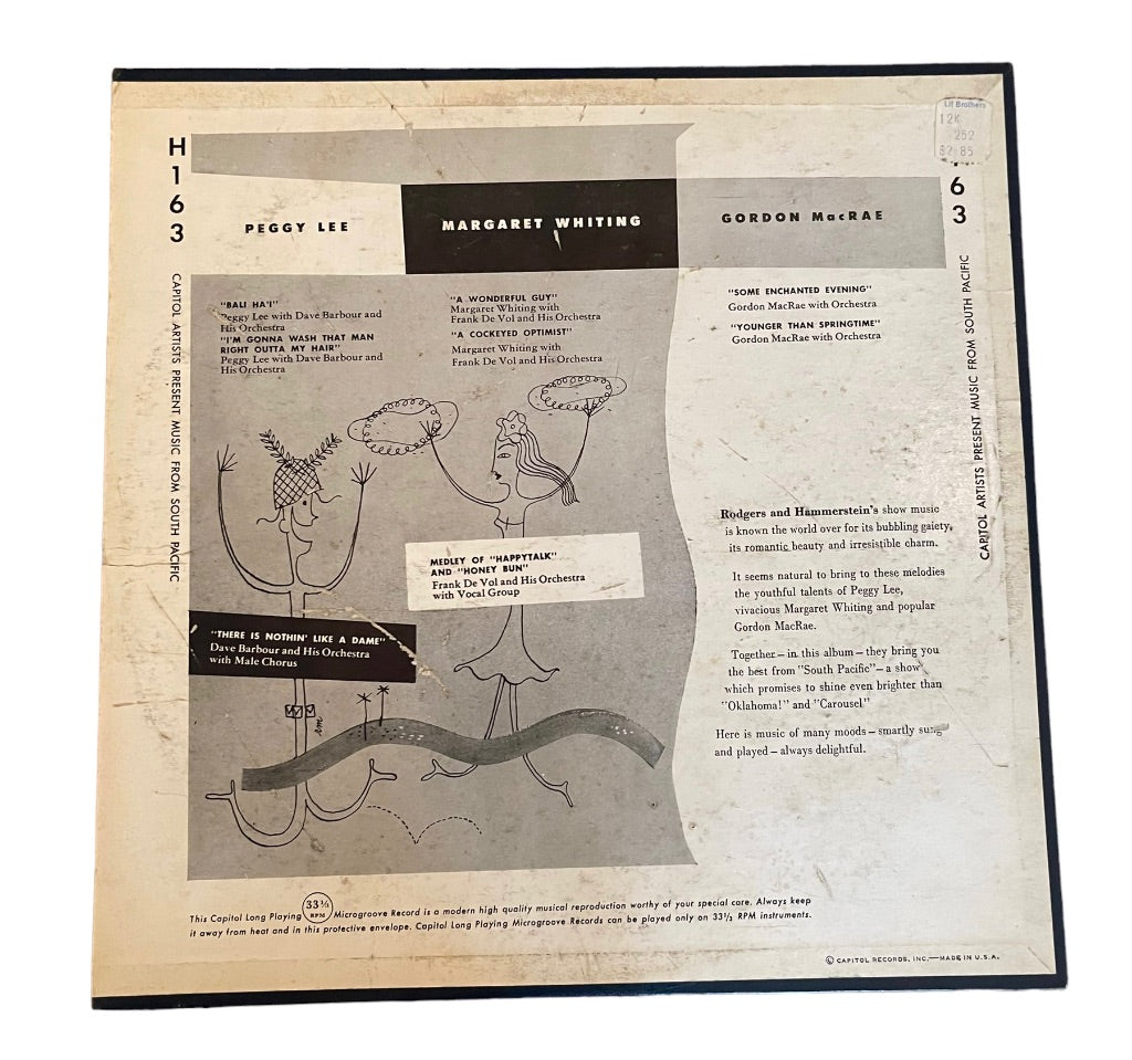 Capitol Songs from South Pacific Long Playing 33 1/3 Record RPM H-163
