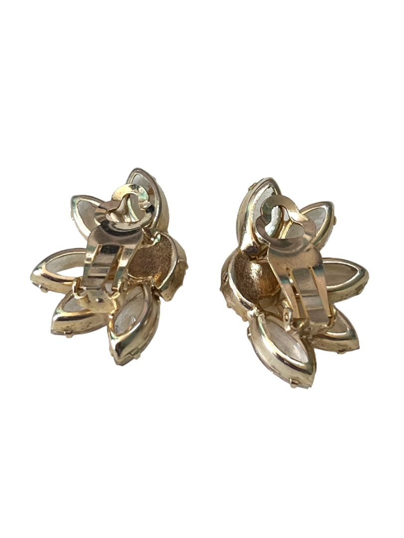 Vintage Rhinestone Glass Clip On Earrings Evening Formal Elegant Goldtone
