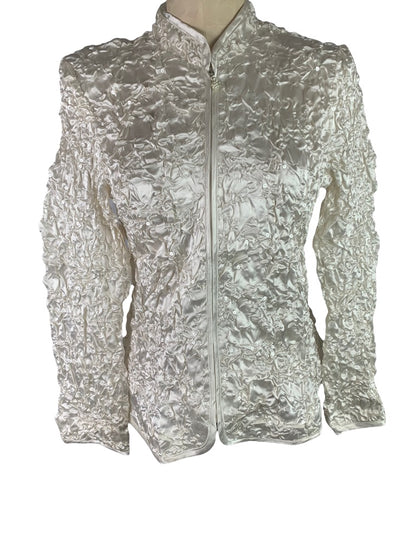 Large Addressing Woman New Ivory Pucker Satin Full Zip Sequin Jacket