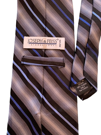 Joseph & Feiss Interanational Men's 100% Silk Necktie 60" Tie Blue Gray Diagonal Stripe