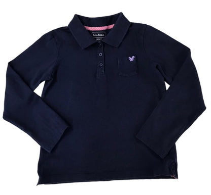 6X/7 L.L.Bean Girls Navy Blue Long Sleeve Single Pocket Polo Shirt