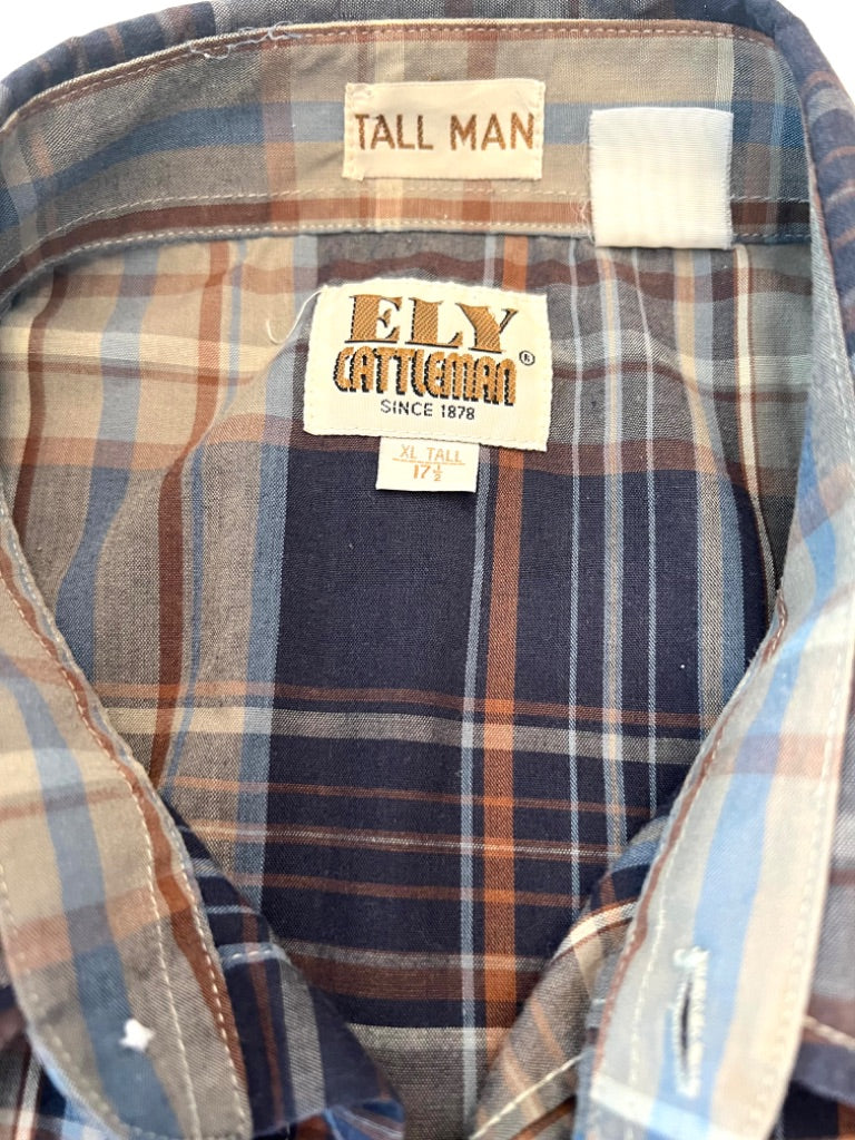 Vintage Ely Cattleman XLT Plaid Short Sleeve Shirt Pearl Snap