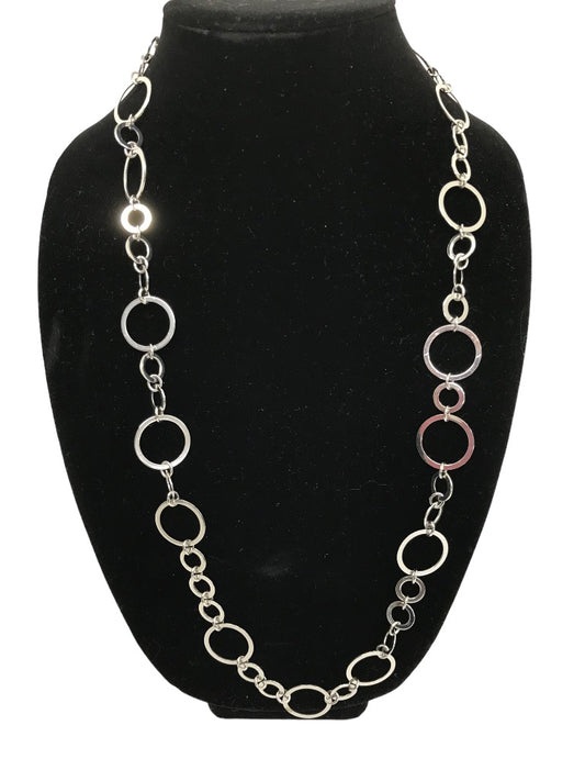 Chico's Silvertone Open Circle Necklace 35-39" Lobster Clasp