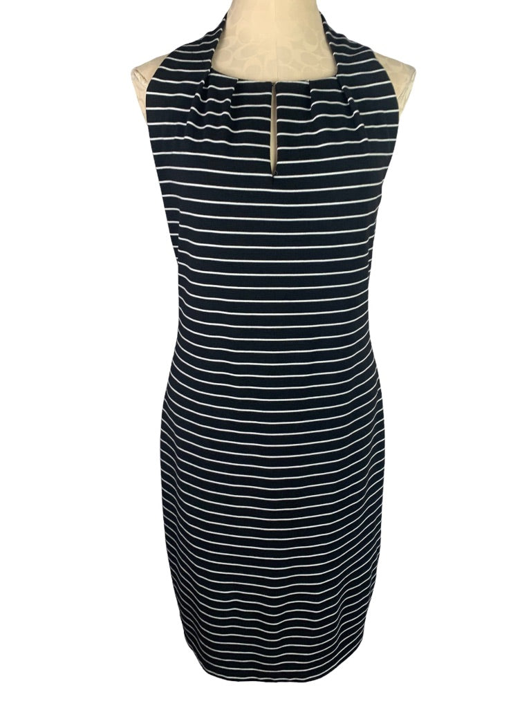 Medium Max Studio Black White Striped Sleeveless Sheath Dress Ribbed Knit