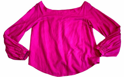 12 FLOREAT Anthropologie Mazza Size Hot Pink Off Shoulder Top Balloon Sleeve