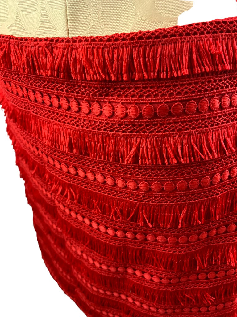 2 J.Crew Red Fringed Fringy Skirt Lined Style#G1719