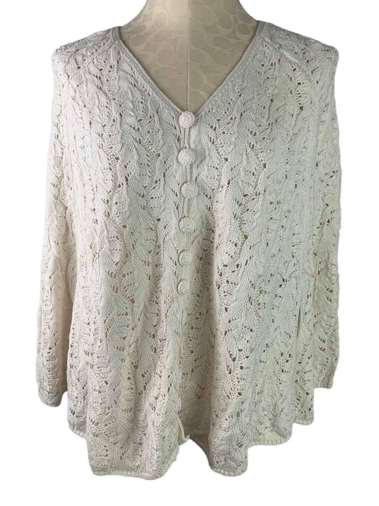 Large Eureka by Christos Garkinos Women's Ivory Loose Knit Button Up Cape Cardigan