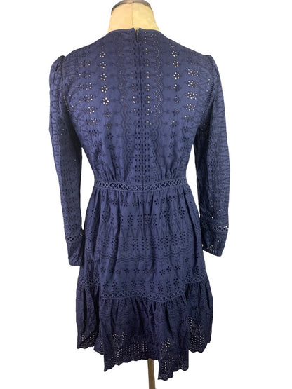 4 J.Crew Navy Blue Eyelet Flutter Hem Dress Long Sleeve H5957